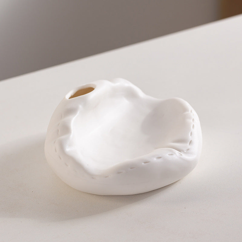 Ceramic modern unique shape design vase - matte white color