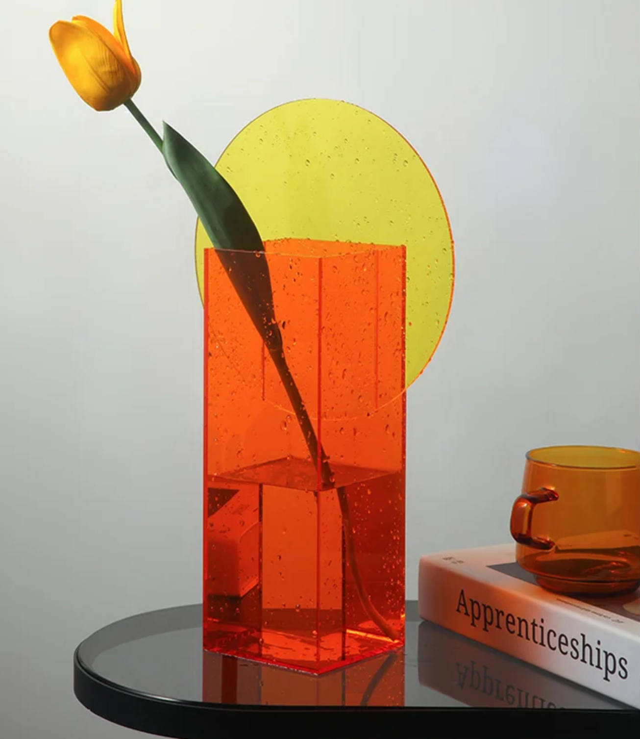 Transparent Orange and Yellow Flower Vase -Sunset